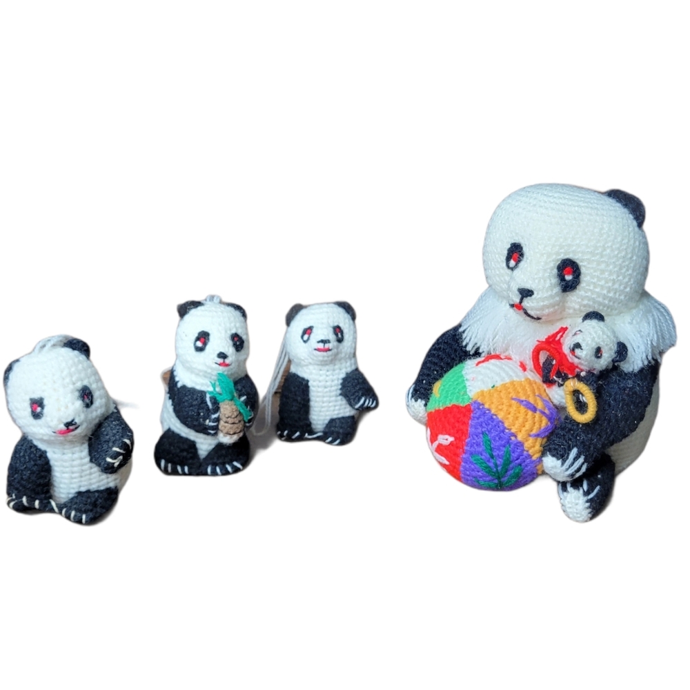 Vintage Amigurumi knit pandas